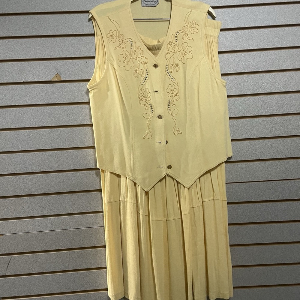 VTG Stonebridge 2‎ Pc Set Skirt Vest Sz XL Made In USA Yellow